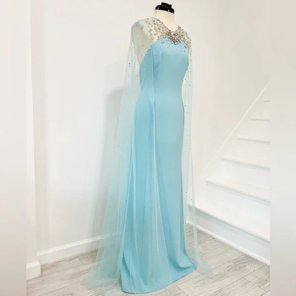 Jenny Packham Wren Embellished Cape Gown Long Dress